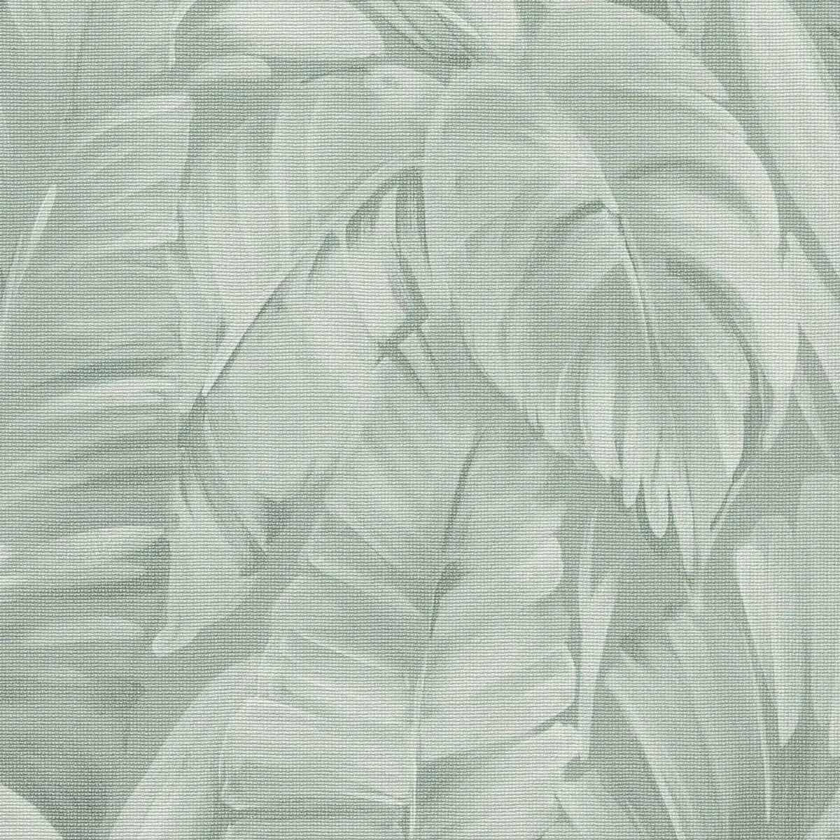 Zaļas tapetes ar tropiskām lapām un tekstila faktūru – ideja interjeram Erismann