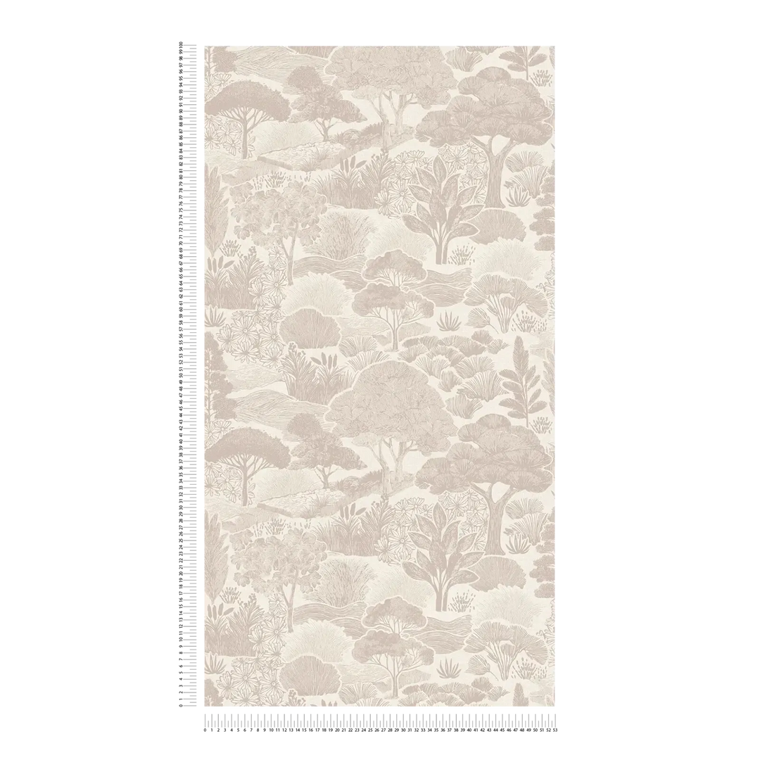 Tapetes ar zīmētu koku ainavu - silti pelēkas - 3012454 AS Creation