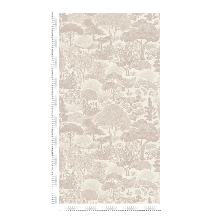 Tapetes ar zīmētu koku ainavu - silti pelēkas - 3012454 AS Creation