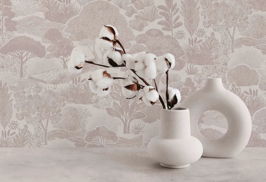 Tapetes ar zīmētu koku ainavu - silti pelēkas - 3012454 AS Creation