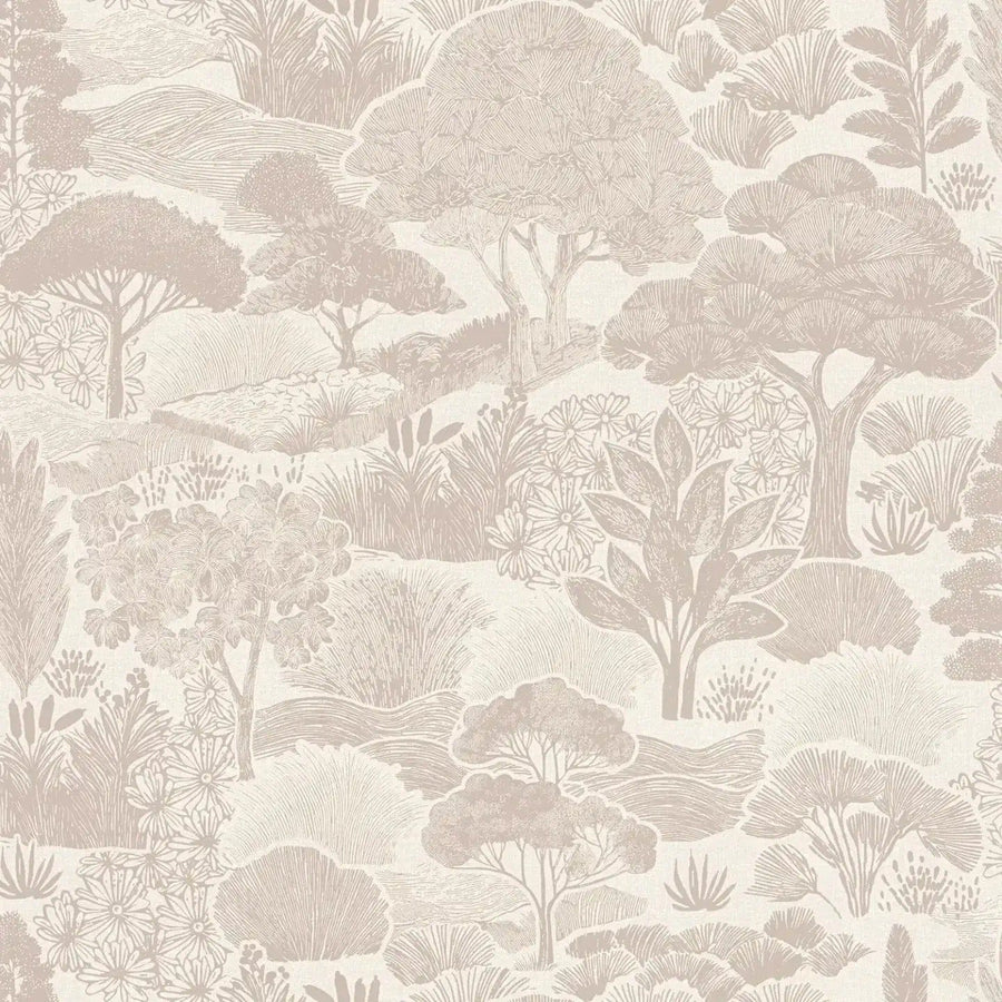 Tapetes ar zīmētu koku ainavu - silti pelēkas - 3012454 AS Creation