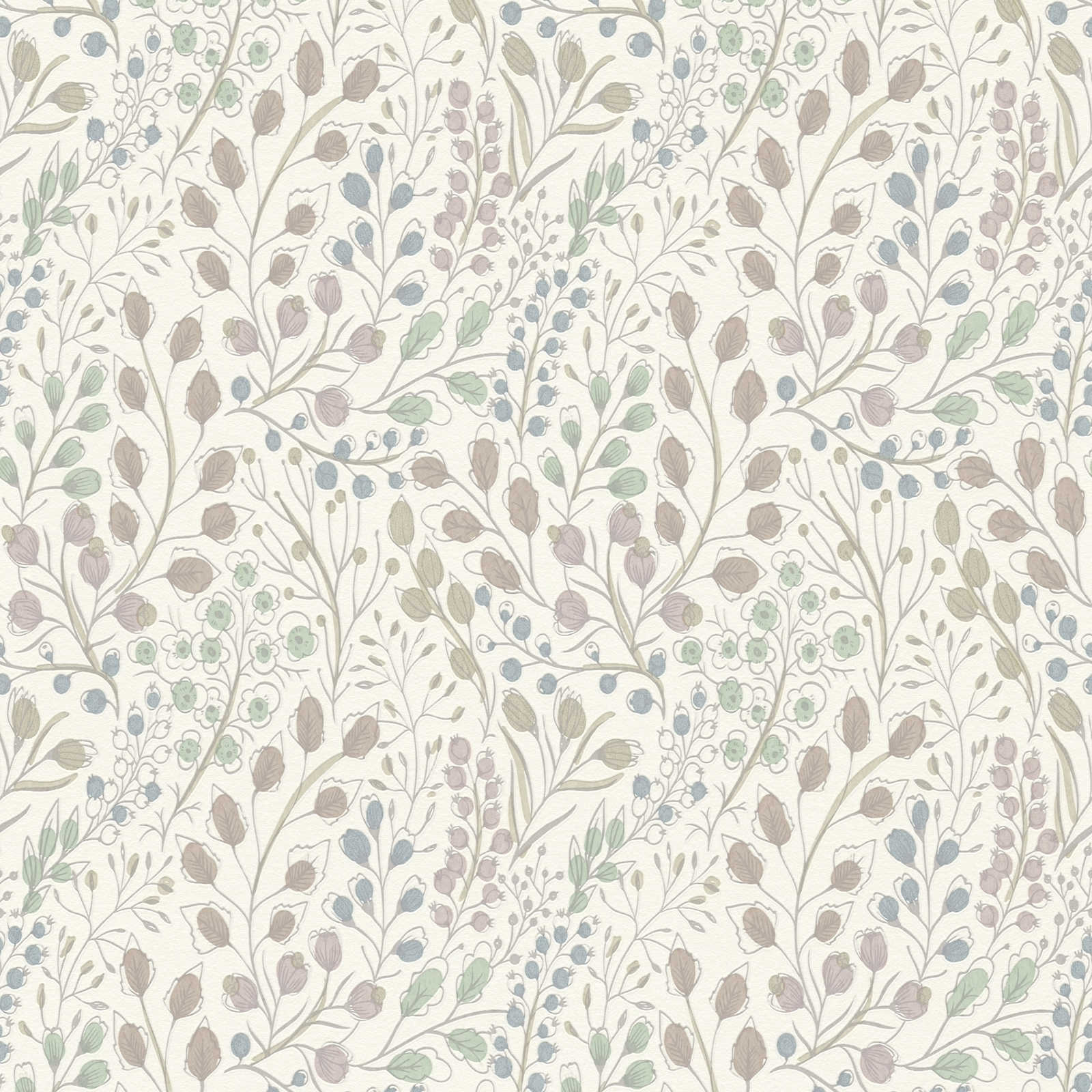 Tapetes ar zīmētu ziedu rakstu, balta, roza, zaļa, AS 388471 AS Creation