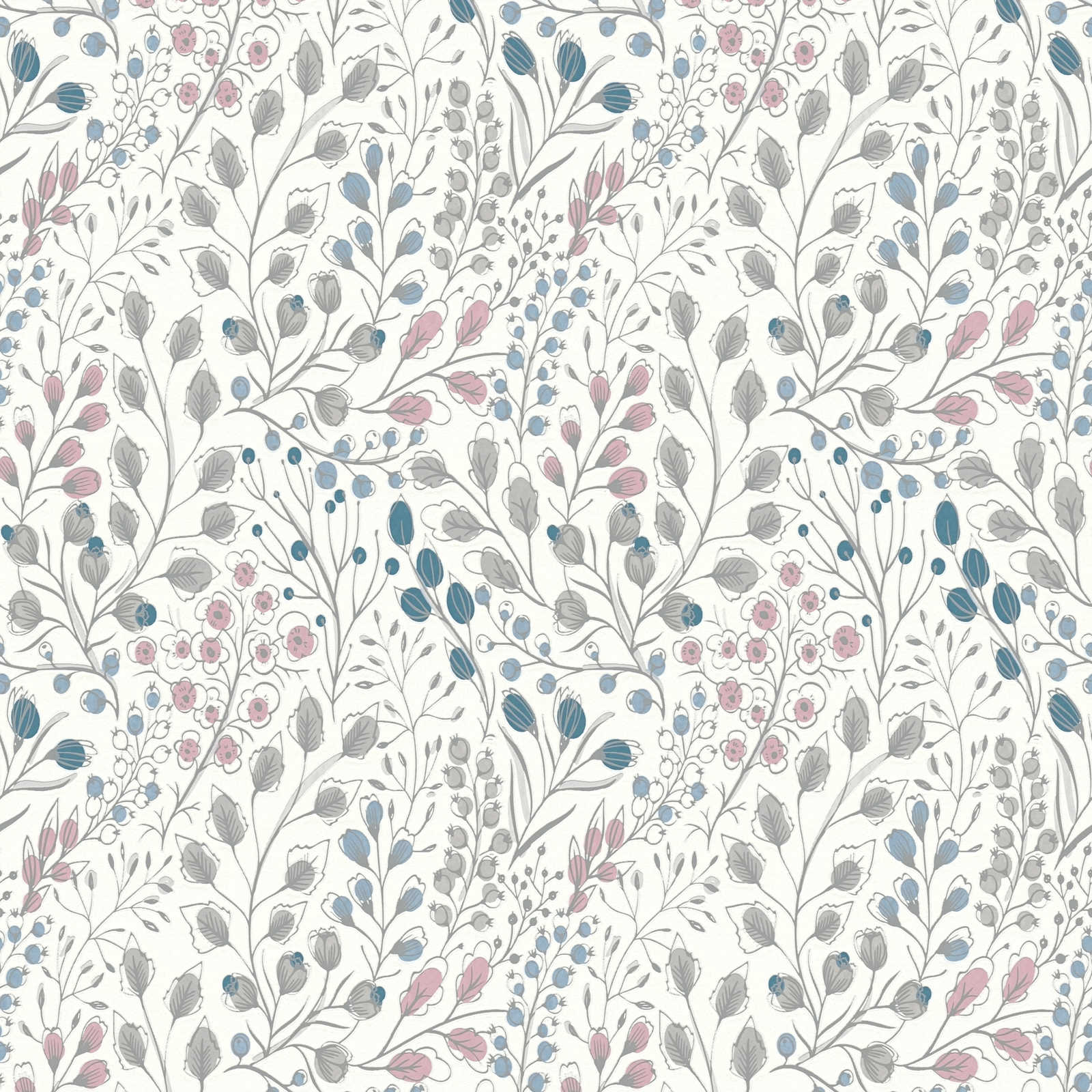 Tapetes ar zīmētu ziedu rakstu: balta, rozā, zila - AS 388472 AS Creation