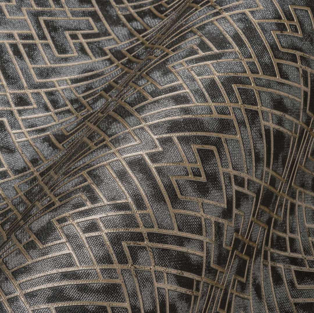 Tapetes Art Deco stilā melnā un zeltā krāsā ar spīduma efektu, 1366271 AS Creation