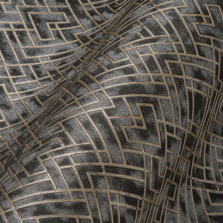 Tapetes Art Deco stilā melnā un zeltā krāsā ar spīduma efektu, 1366271 AS Creation