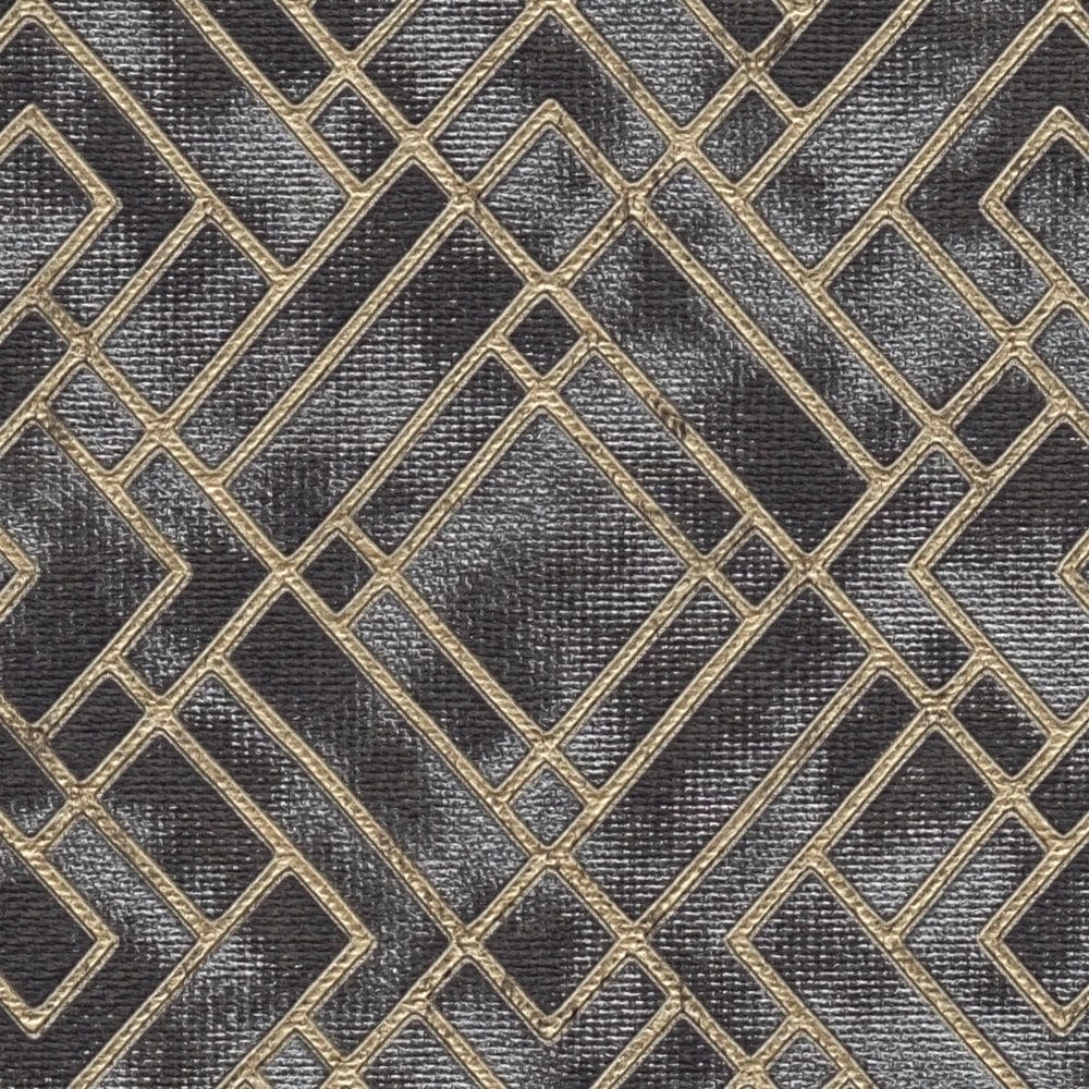 Tapetes Art Deco stilā melnā un zeltā krāsā ar spīduma efektu, 1366271 AS Creation