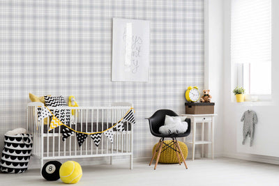 Wallpaper for children's room with tartan pattern - grey shades, 1350445 Without PVC AS Creation