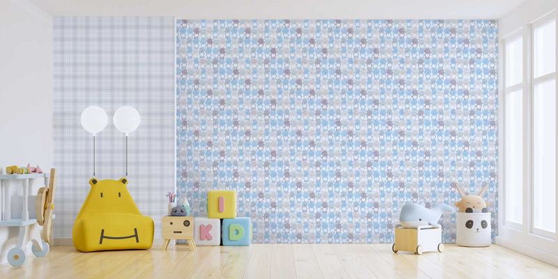 Vaikų kambario tapetai su tartano raštu - mėlyna 1350447 Be PVC AS Creation
