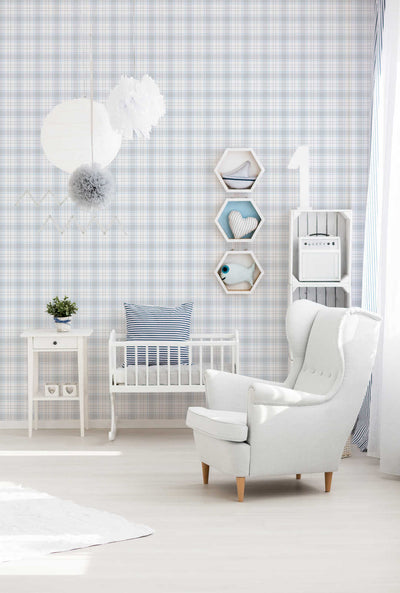 Wallpaper for children's room with tartan pattern - blue 1350447 Without PVC AS Creation