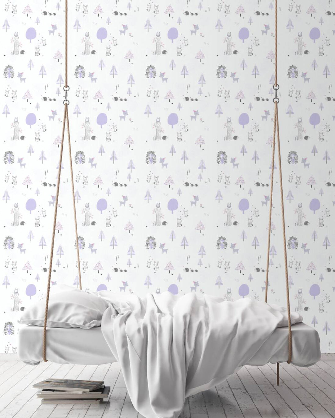 Tapetes bērnu istabai ar meža dzīvniekiem - violeta, balta, 381171, Bez PVC 🌿 AS Creation
