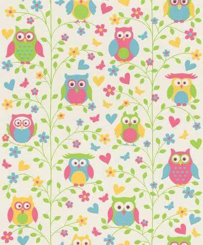 Wallpaper for children's room with owls, multicolored - 1600540 Erismann