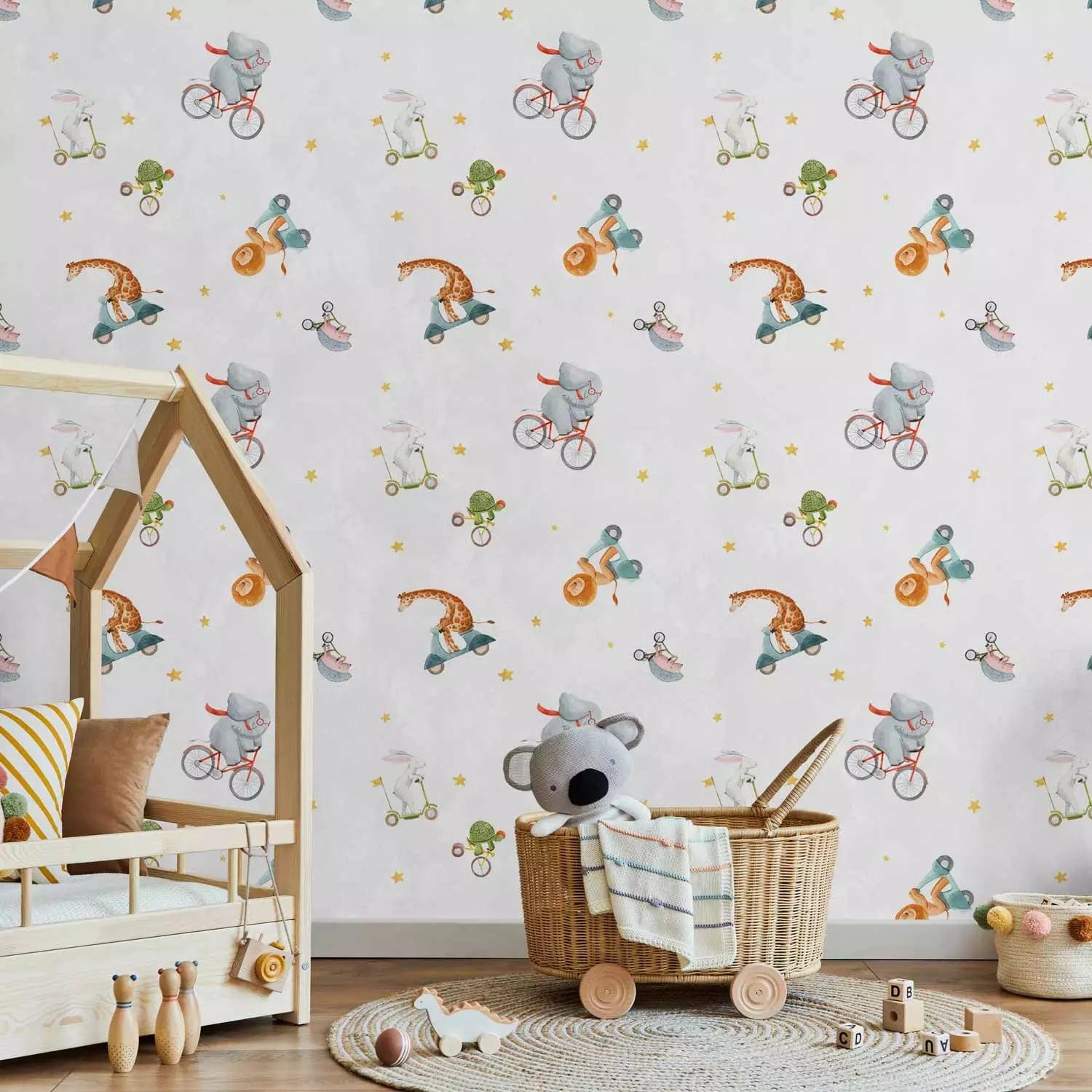 Tapetes bērnu istabai - Dzīvnieku sacīkstes, daudzkrāsainas G ART