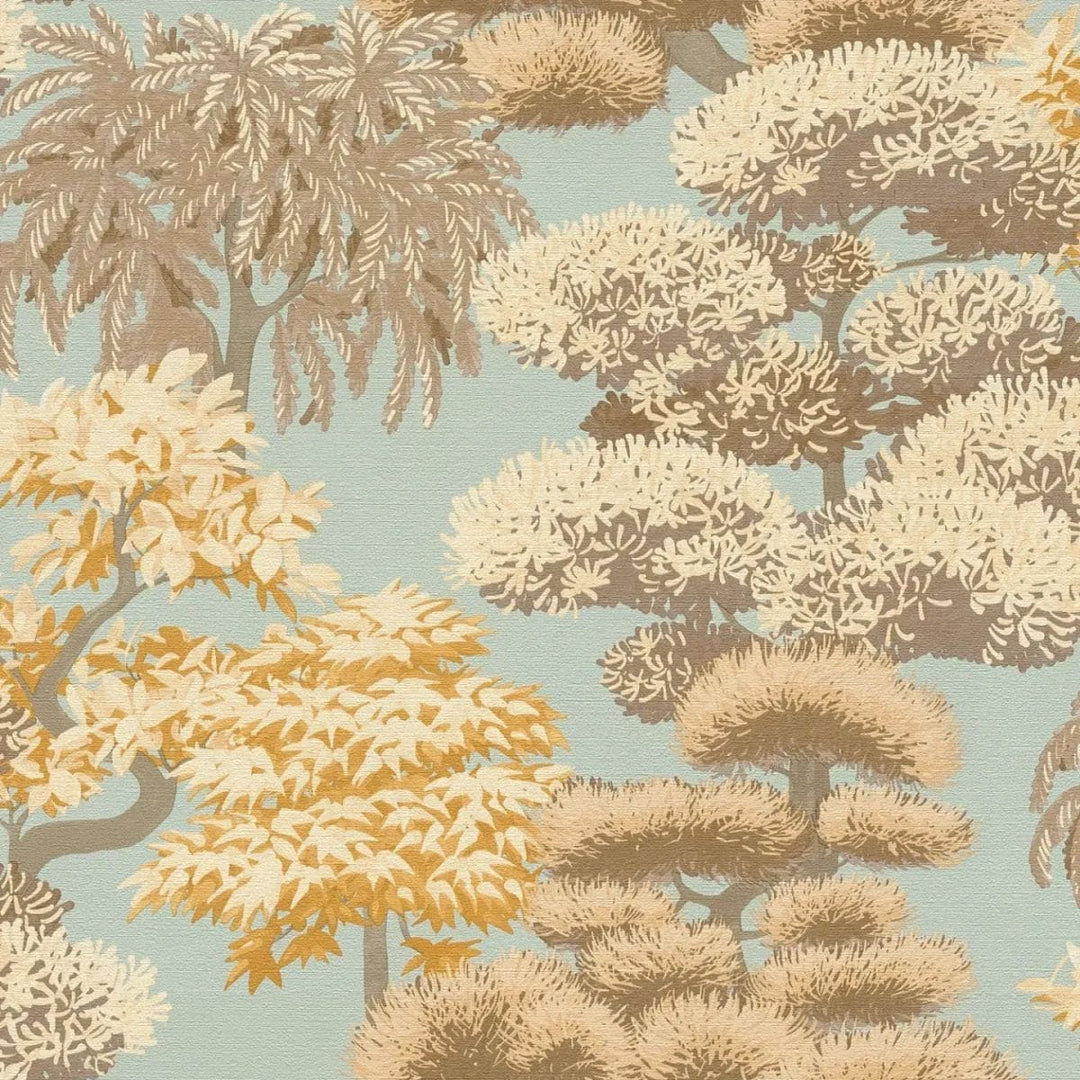 Zilas/Bēšas Botāniskas Koku Tapetes (3012076) AS Creation