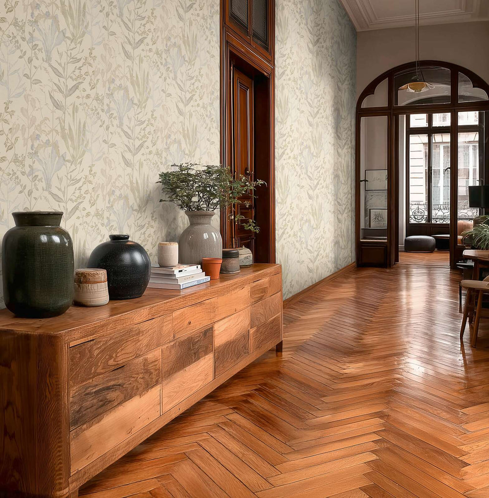 Tapetes botāniskā stilā ar smalkām lapām, krēmkrāsas - 3007113 AS Creation