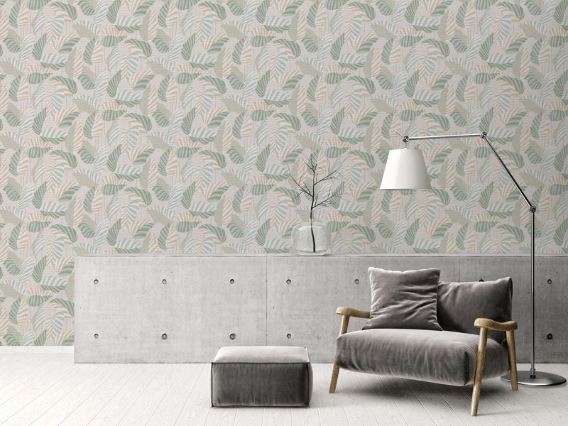 Wallpaper in natural style with slightly glossy palm leaves, 1373437 AS Creation