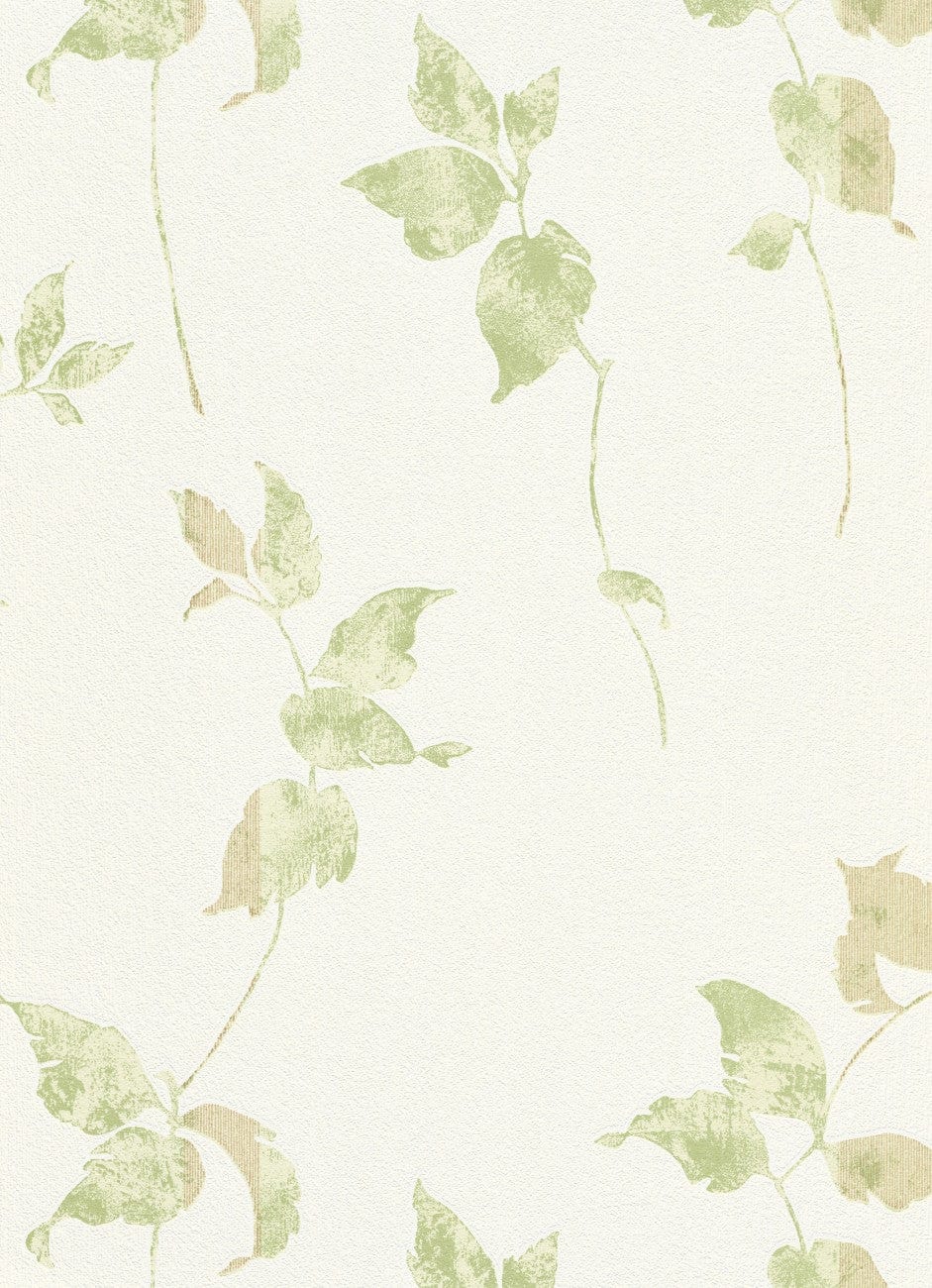 Tapetes Erismann ar zaļam lapām uz balta fona, 648907 Erismann