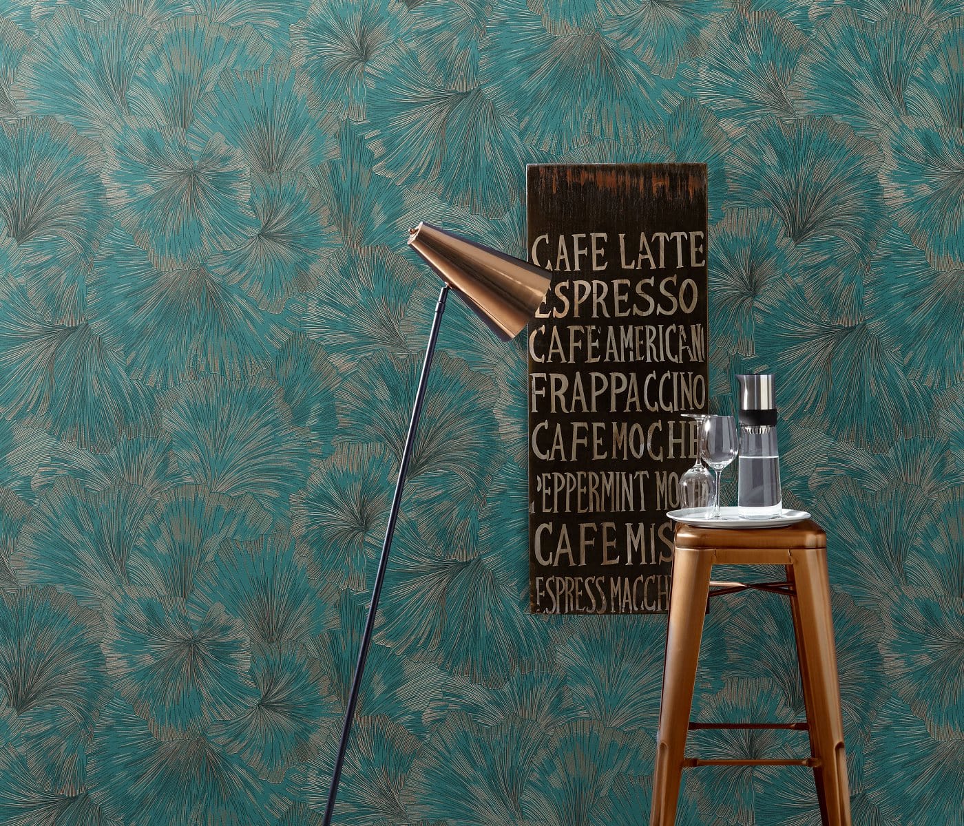 Tapetes Erismann - maigi savijušās lapas zaļā un zeltā krāsā, 1037319 Erismann