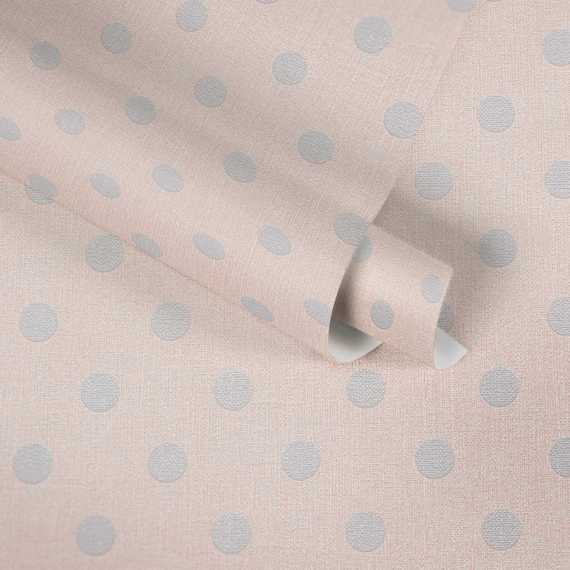 Wallpaper Polka dotswith textured pattern - pink and grey, 361481 AS Creation