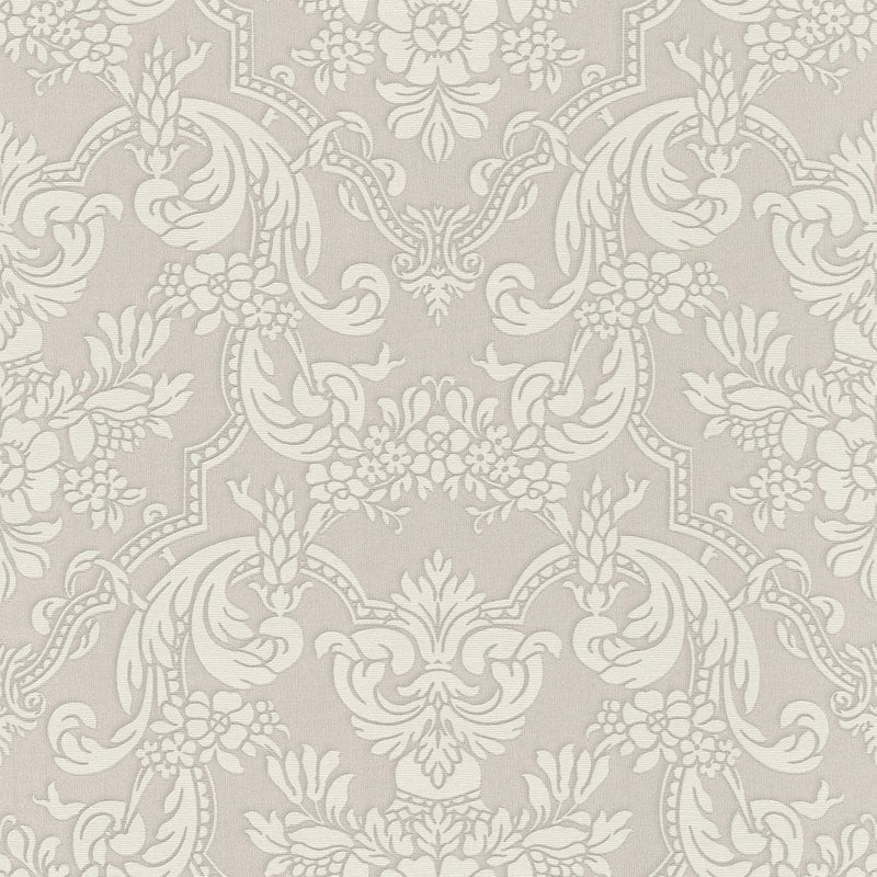 RASCH wallpaper with classic ornaments in shades of grey, 2132401 RASCH