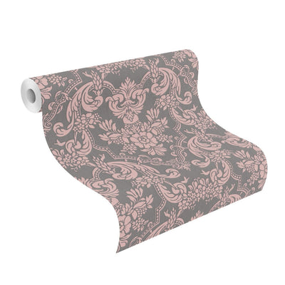Wallpaper RASCH with classic ornaments in pink and grey, 2132431 RASCH