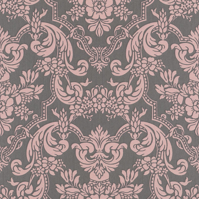 Wallpaper RASCH with classic ornaments in pink and grey, 2132431 RASCH