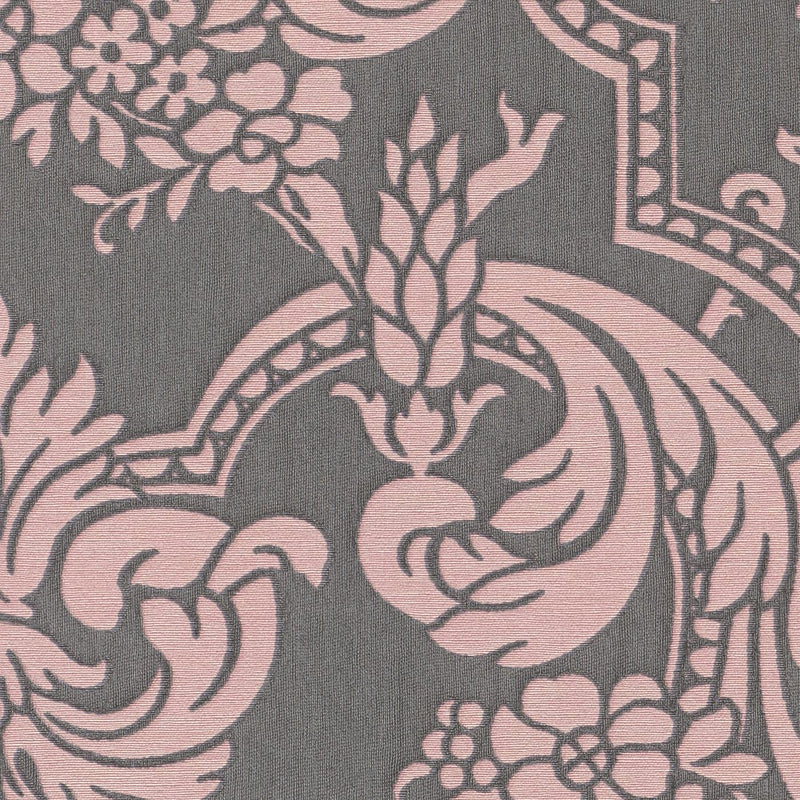 Tapetes RASCH ar klasisko ornamentu rozā un pelēkā krāsā, 2132431 RASCH