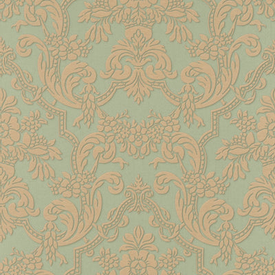 Wallpaper RASCH with classic ornaments in green and gold, 2132410 RASCH