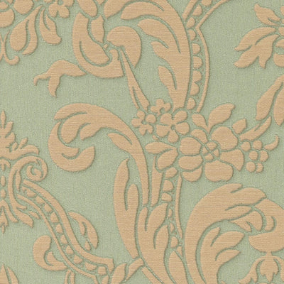 Wallpaper RASCH with classic ornaments in green and gold, 2132410 RASCH