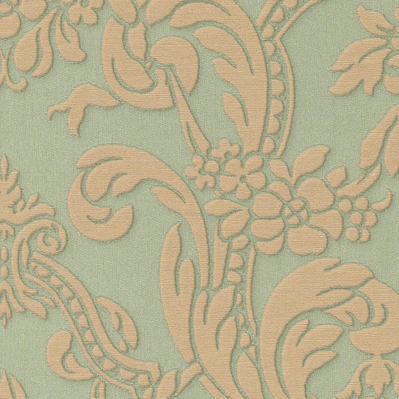 Wallpaper RASCH with classic ornaments in green and gold, 2132410 RASCH