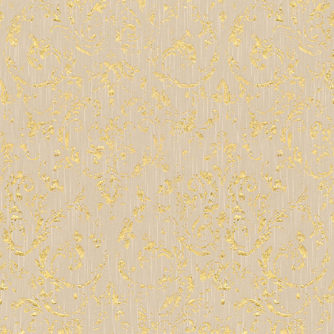 Tapetes ar ornamentu un zelta mirdzuma efektu - zeltā un bēšā krāsā AS Creation