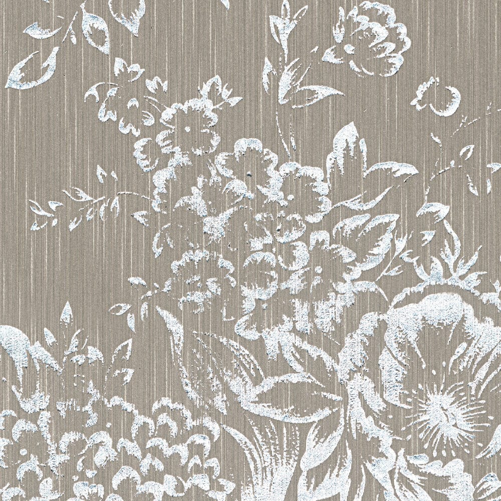 Tekstila tapetes ar sudraba ziedu rakstu - sudraba, brūna - 306574 AS Creation