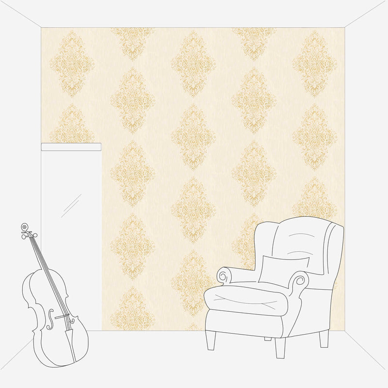 Textile wallpaper with gold ornament on beige background AS Creation