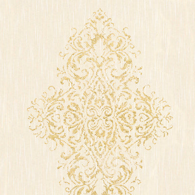 Textile wallpaper with gold ornament on beige background AS Creation