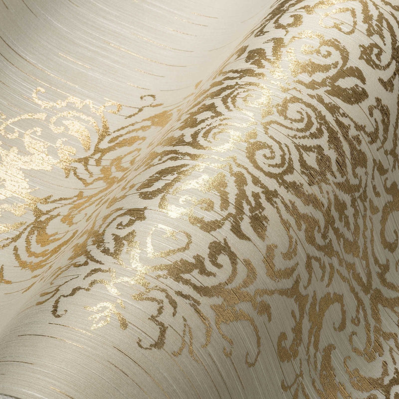 Tekstiili tapetti kultainen koriste beige taustalle AS Creation