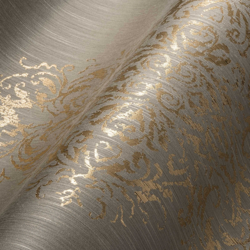 Tekstila tapetes ar zelta ornamentu uz tumša fona AS Creation
