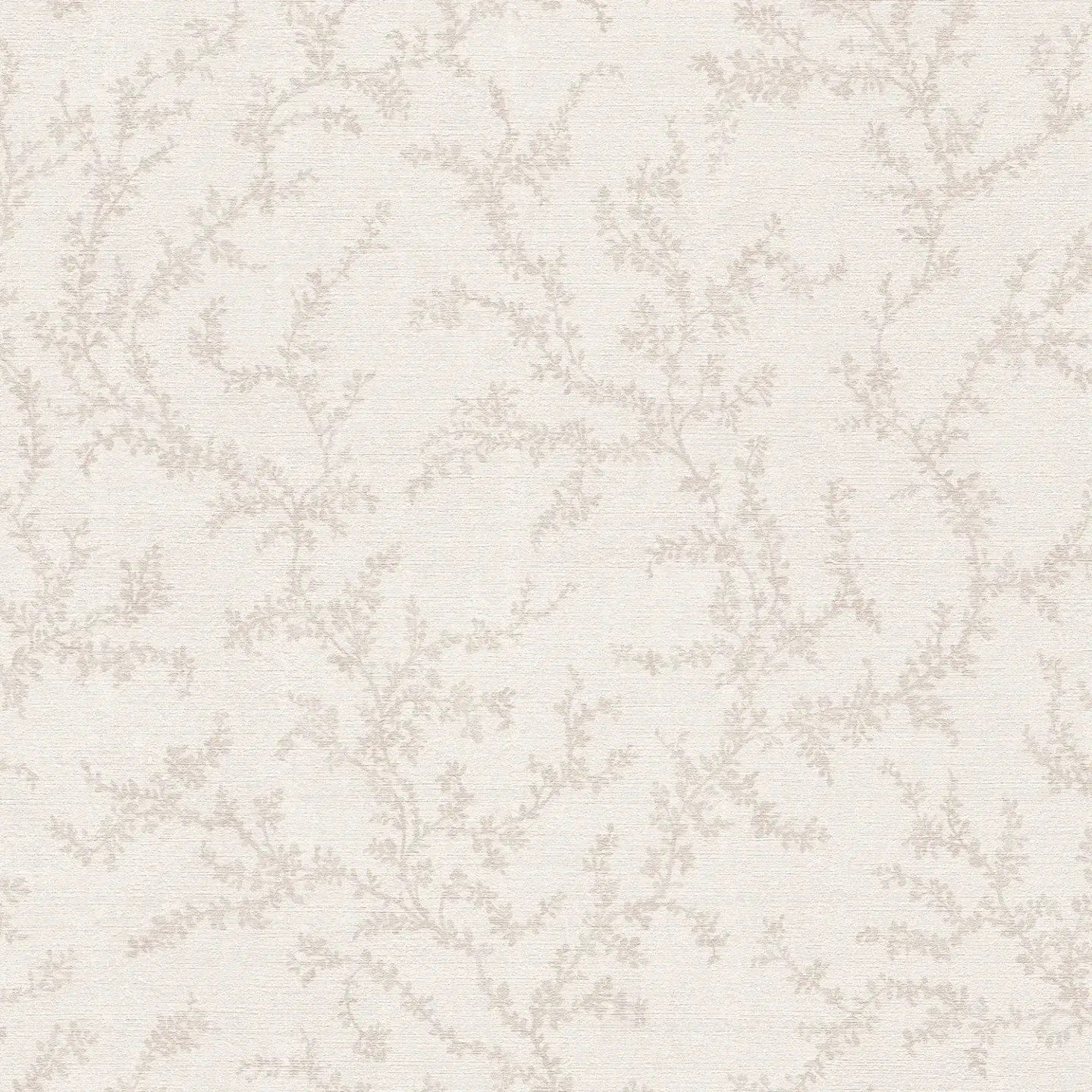 Detail view: cream textured wallpaper with leaf scrolling. SKU: 3010566, AS Creation.