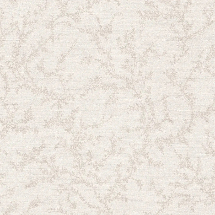 Teksturētas tapetes ar delikātiem lapu vītņiem, krēmkrāsā - 3010566 AS Creation