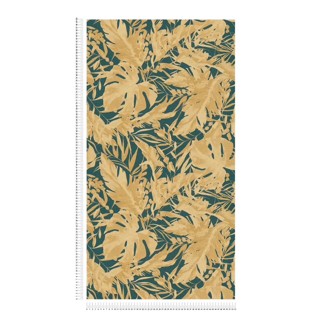 Teksturētas neaustas tapetes ar elegantu tropu stila lapām | zaļa, zelta | 3010154 AS Creation