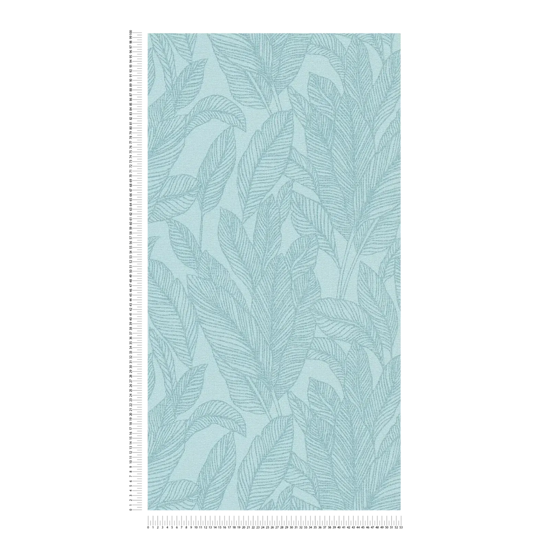 Teksturētas neaustas tapetes ar maigu, spīdīgu palmu lapu dizainu | zila, zelta krāsā | 3010163 AS Creation