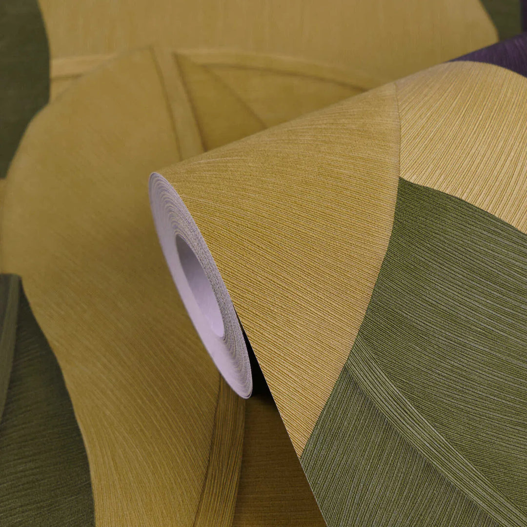 Teksturētas tapetes ar abstraktu lapu dizainu - dzeltena, zaļa, melna AS Creation