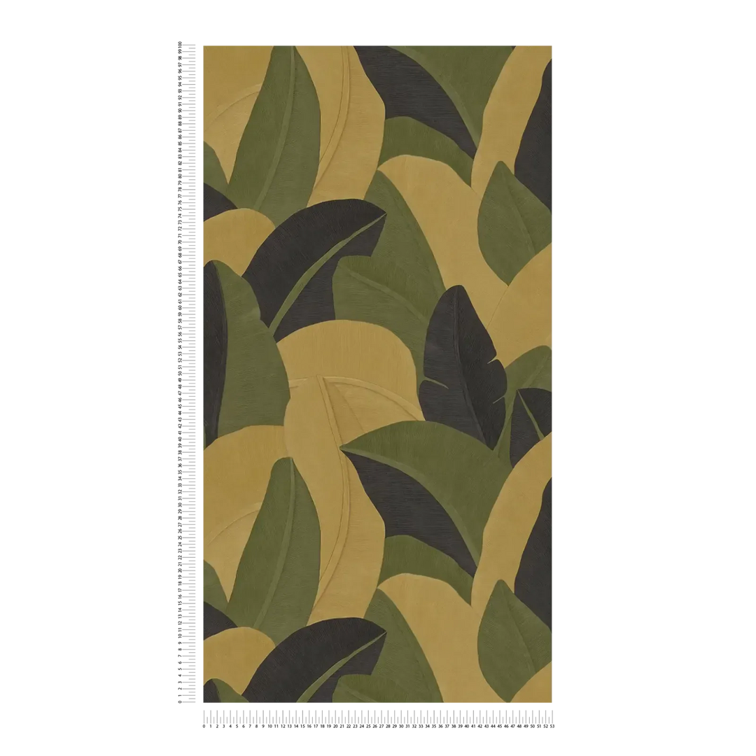 Teksturētas tapetes ar abstraktu lapu dizainu - dzeltena, zaļa, melna AS Creation