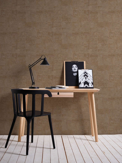 Textured wallpaper with tile appearance and metallic effect, gold - 1406647 AS Creation