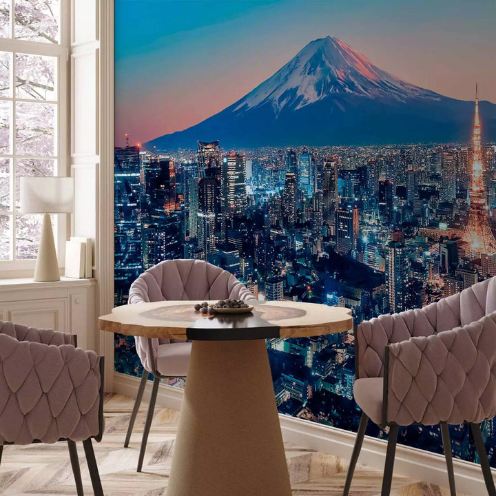 Wall Murals - Tokyo at sunset - Lighted skyscrapers on the background of Fudzi, 150884