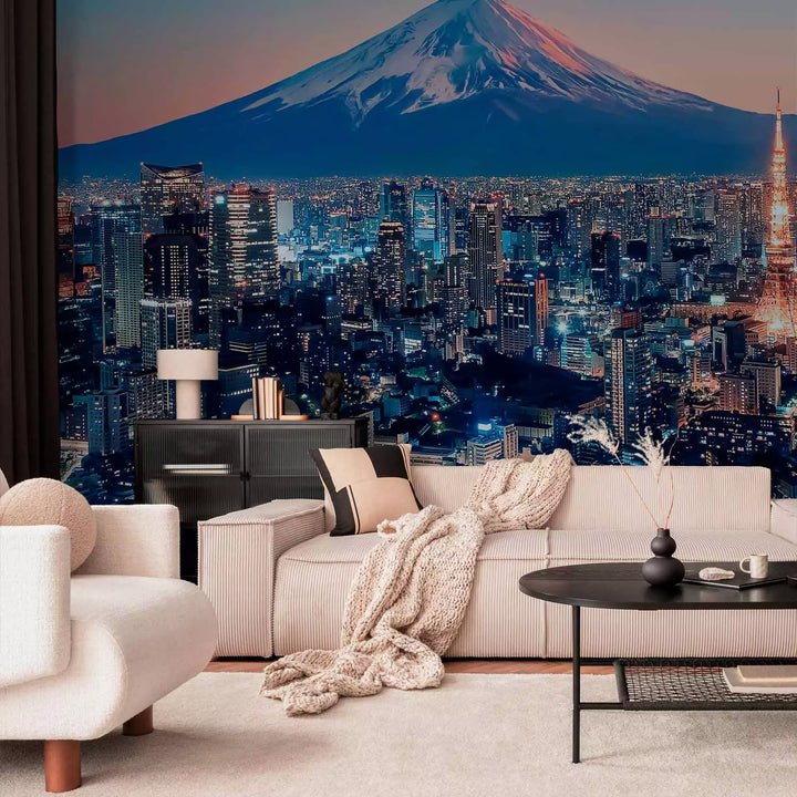 Wall Murals - Tokyo at sunset - Lighted skyscrapers on the background of Fudzi, 150884