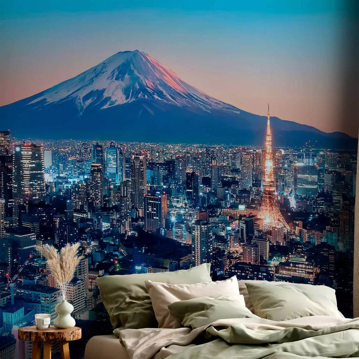 Wall Murals - Tokyo at sunset - Lighted skyscrapers on the background of Fudzi, 150884