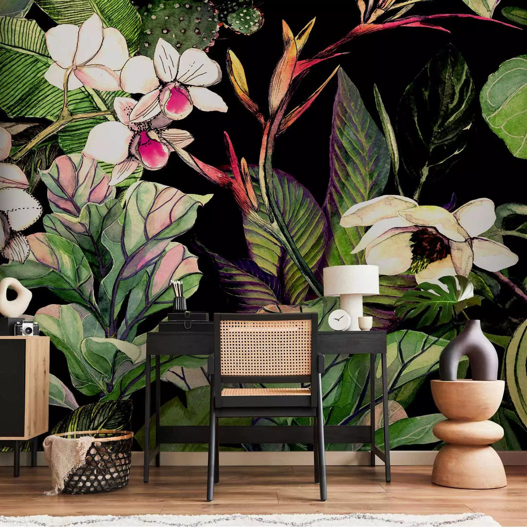 Fototapetai - Šiltų spalvų akvarelės gėlės, augalai, 150561