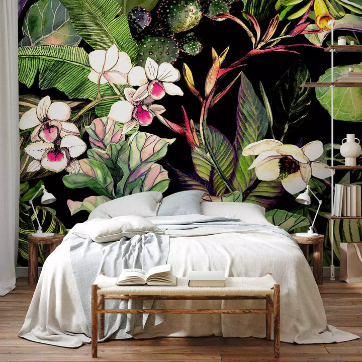 Fototapetai - Šiltų spalvų akvarelės gėlės, augalai, 150561