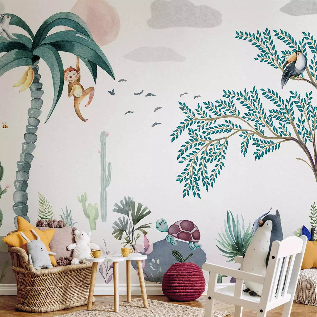 Fototapeet - Troopiline maastik - eksootiline loodus pastelsetes toonides, 149227