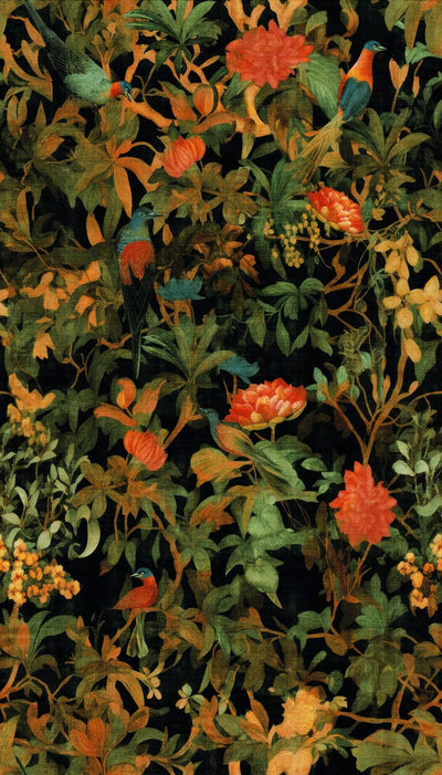Тропические обои с ярким рисунком: цветы, листья и попугаи, 1407417 AS Creation