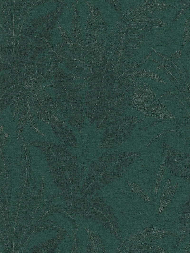 Tropical wallpaper with leaf pattern in dark green, 1406377 AS Creation